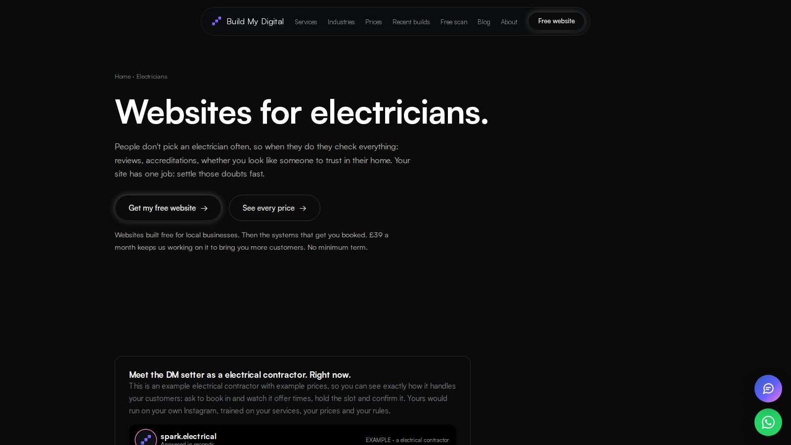 Build My Digital's Websites for electricians page, about showing your reviews and accreditations